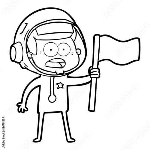 cartoon surprised astronaut waving flag