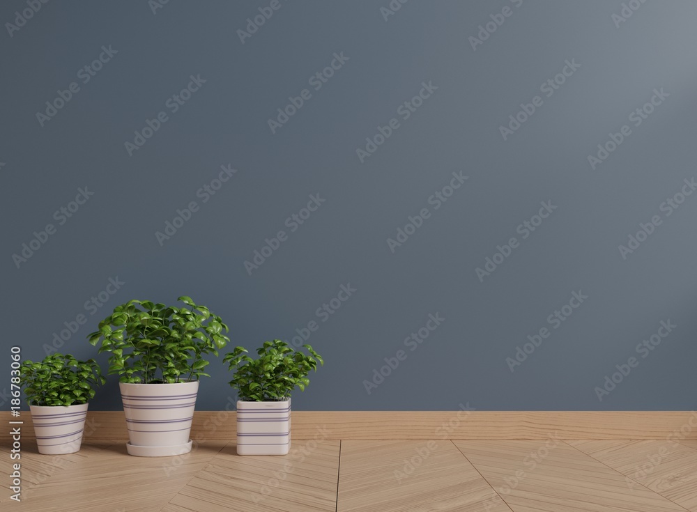 Fototapeta premium Dark wall with plants on a floor,3D rendering