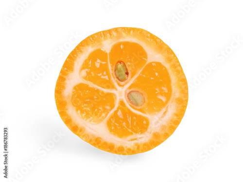 Kumquat section close up is...