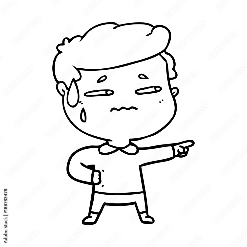 cartoon anxious man pointing