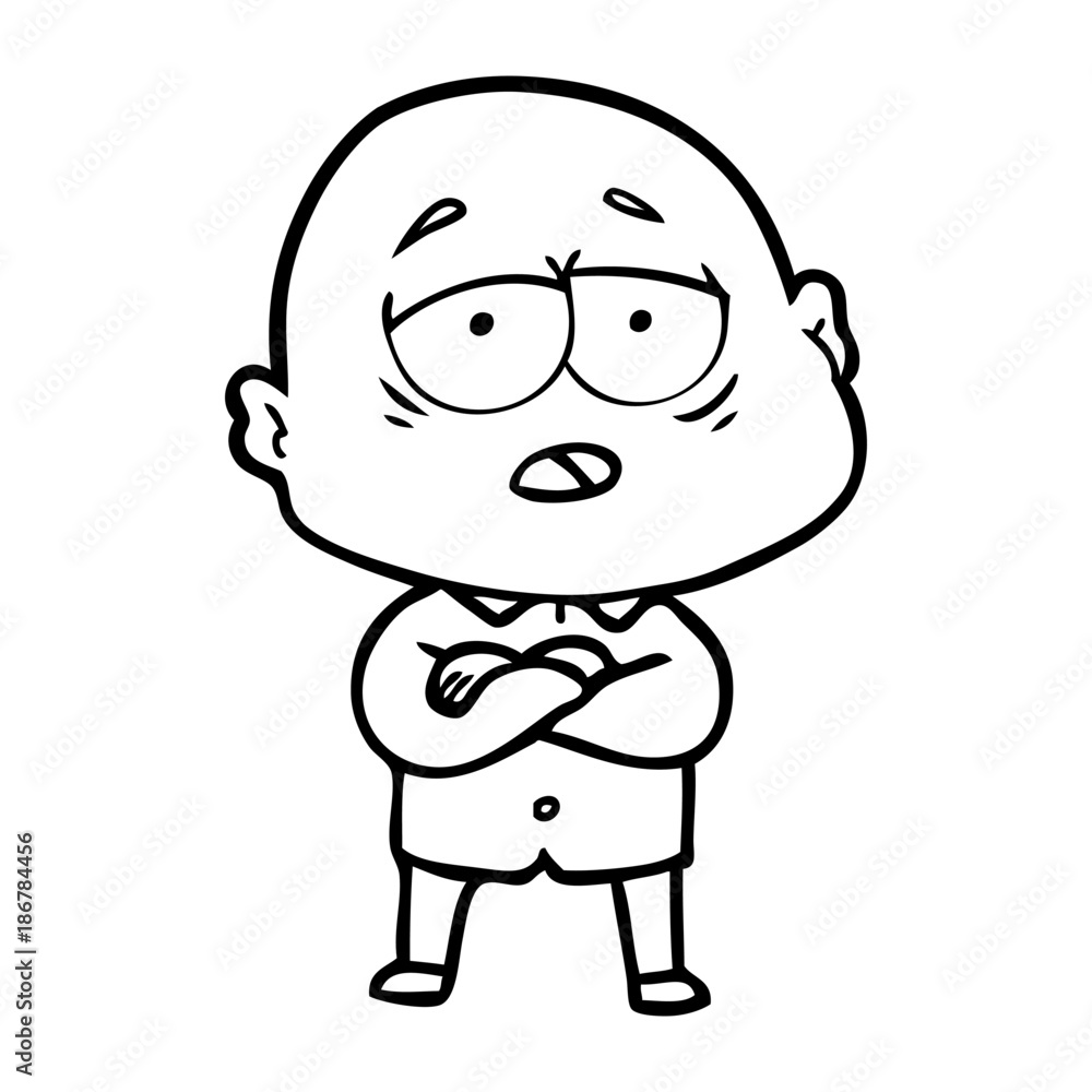 cartoon tired bald man