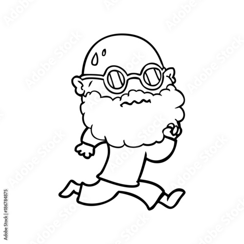 cartoon running man with beard and sunglasses sweating