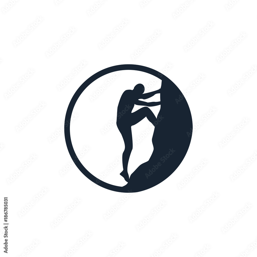 Climbing silhouette logo circle