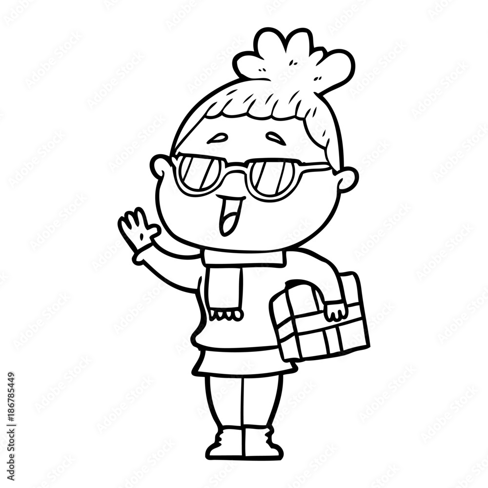 cartoon happy woman wearing spectacles