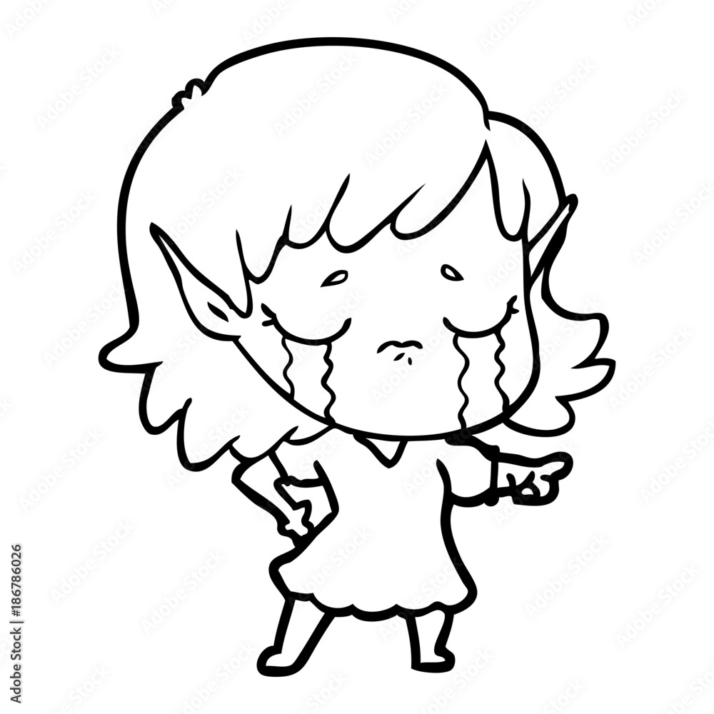 crying cartoon elf girl