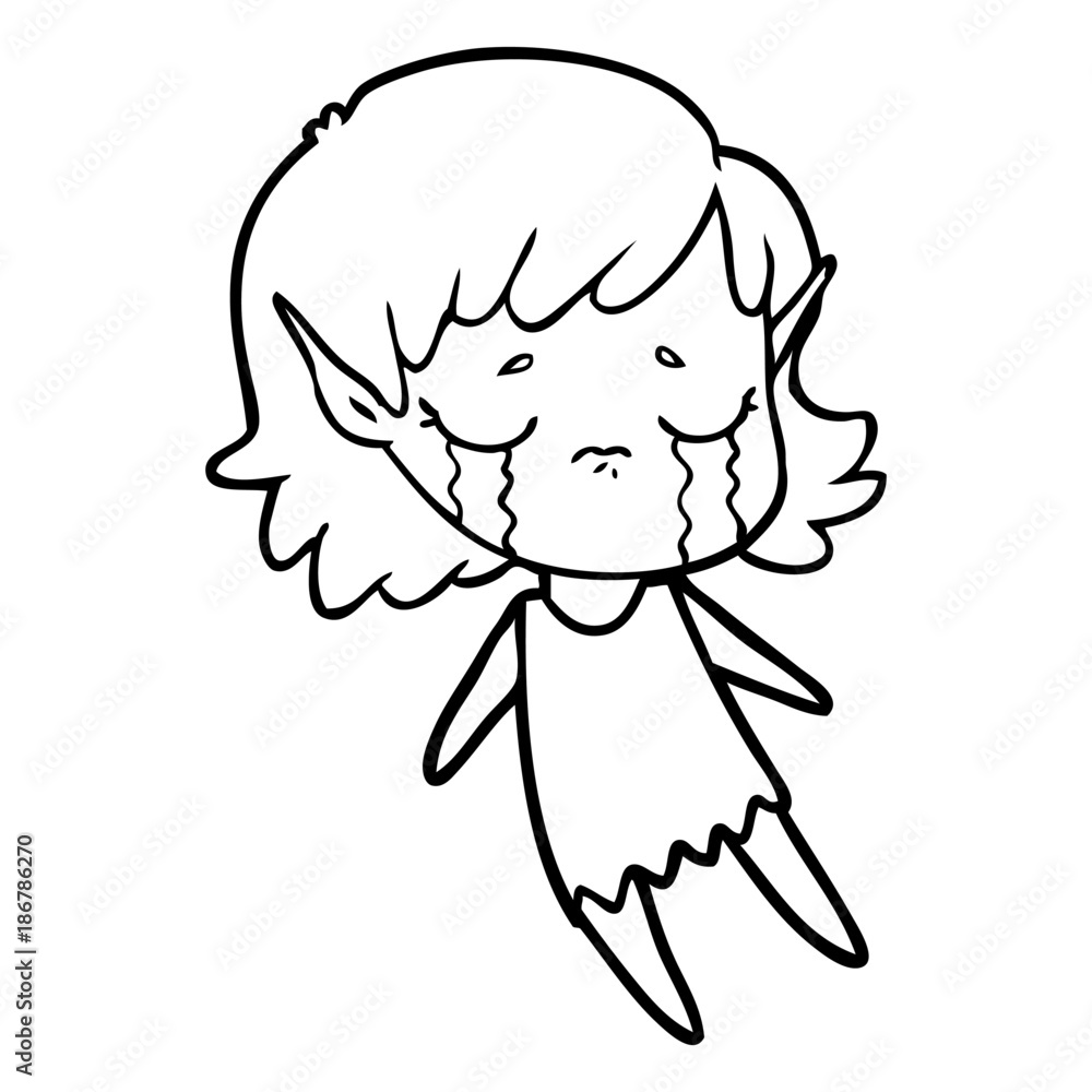 Fototapeta premium cartoon crying elf girl