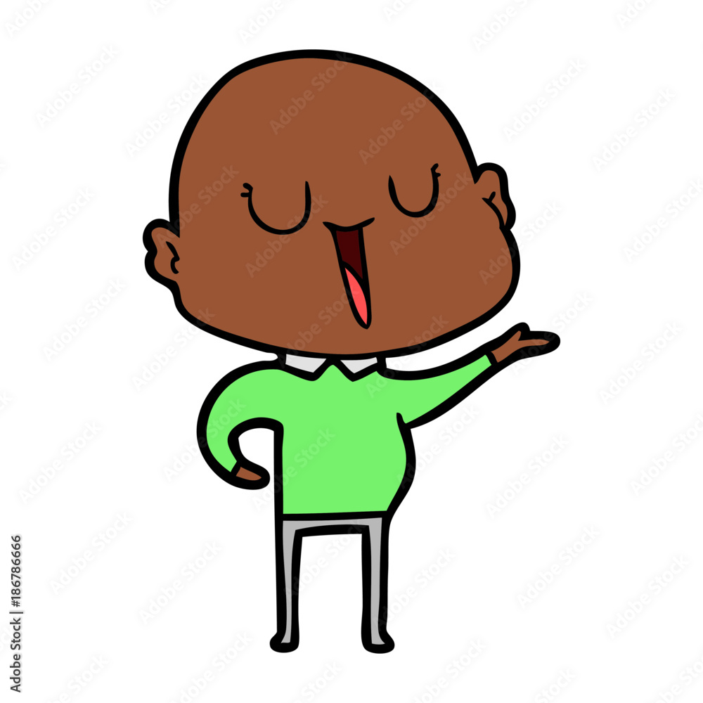 happy cartoon bald man