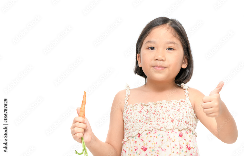 cute asian girl like baby carrot isolated on white background cute asian girl like baby carrot isolated on white background