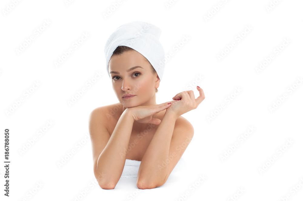 Beautiful young woman with clean fresh skin. Facial treatment. Cosmetology , beauty and spa Beautiful young woman with clean fresh skin. Facial treatment. Cosmetology , beauty and spa