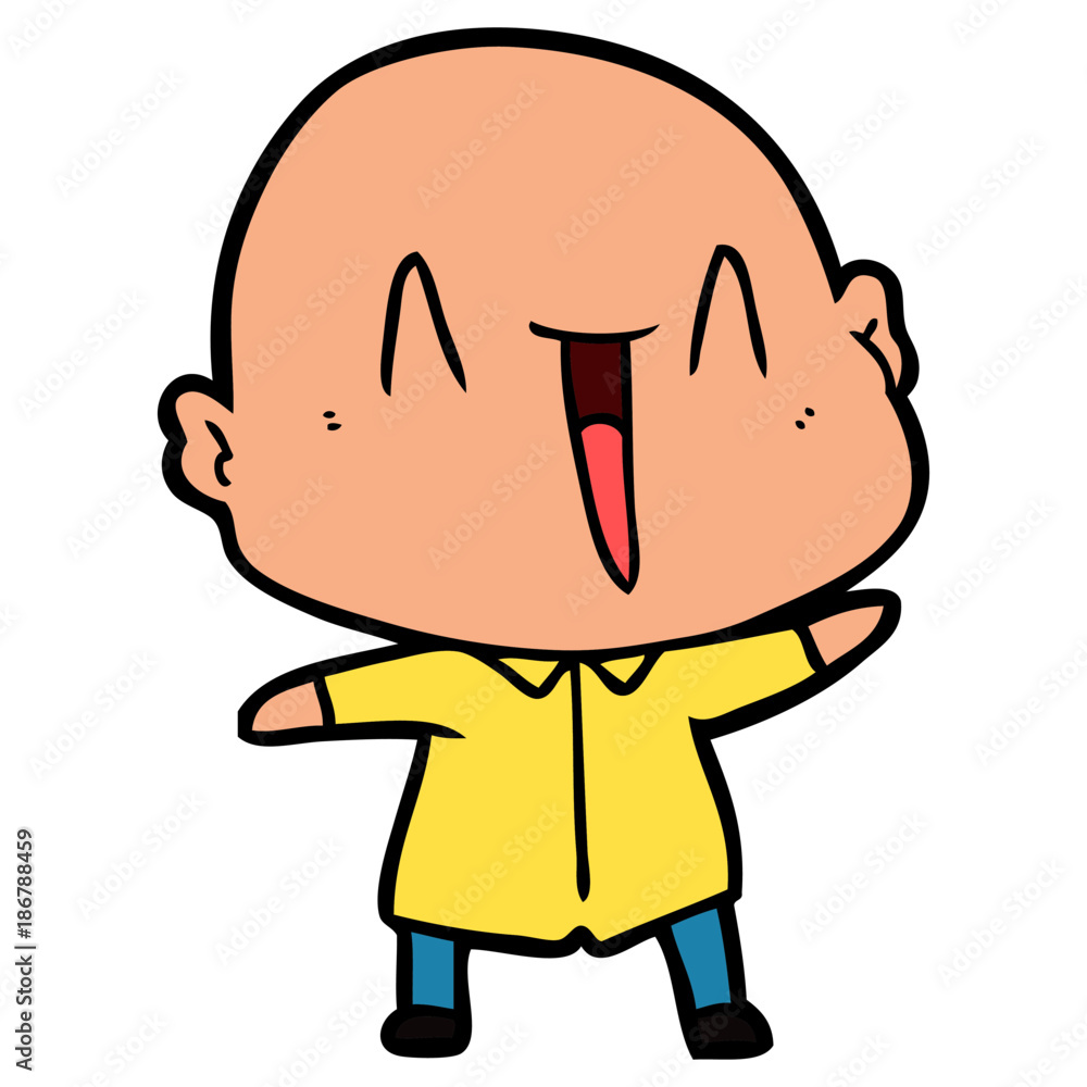 happy cartoon bald man