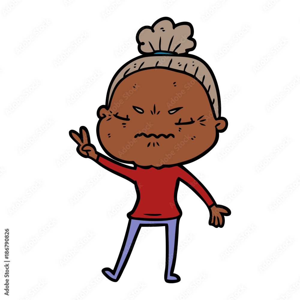 cartoon annoyed old lady