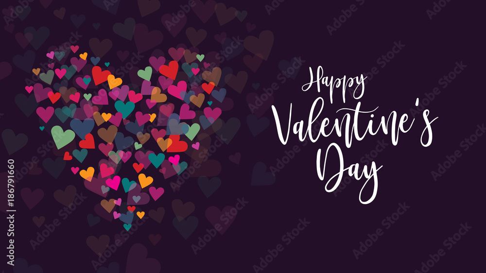 Happy Valentine's Day Vector Calligraphy with Colorful Hearts Illustration - obrazy, fototapety, plakaty 