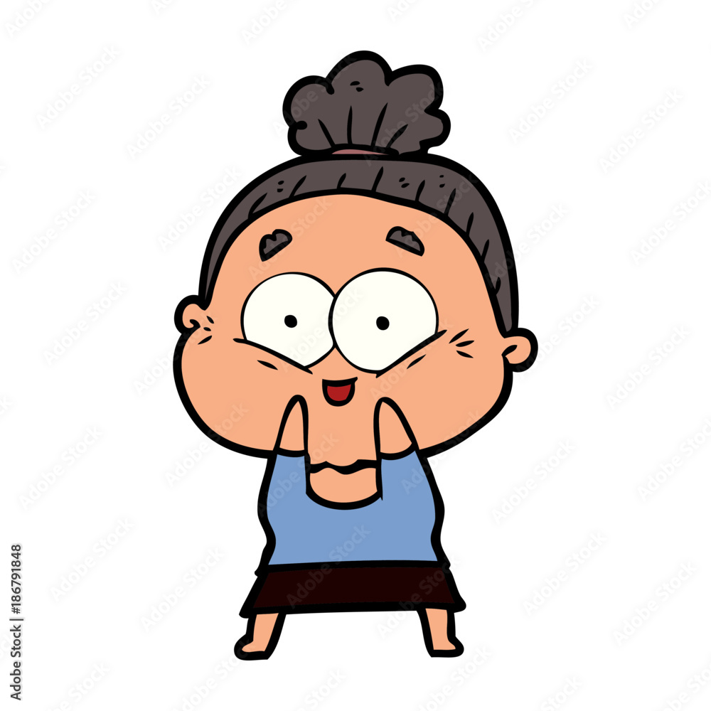 cartoon happy old woman