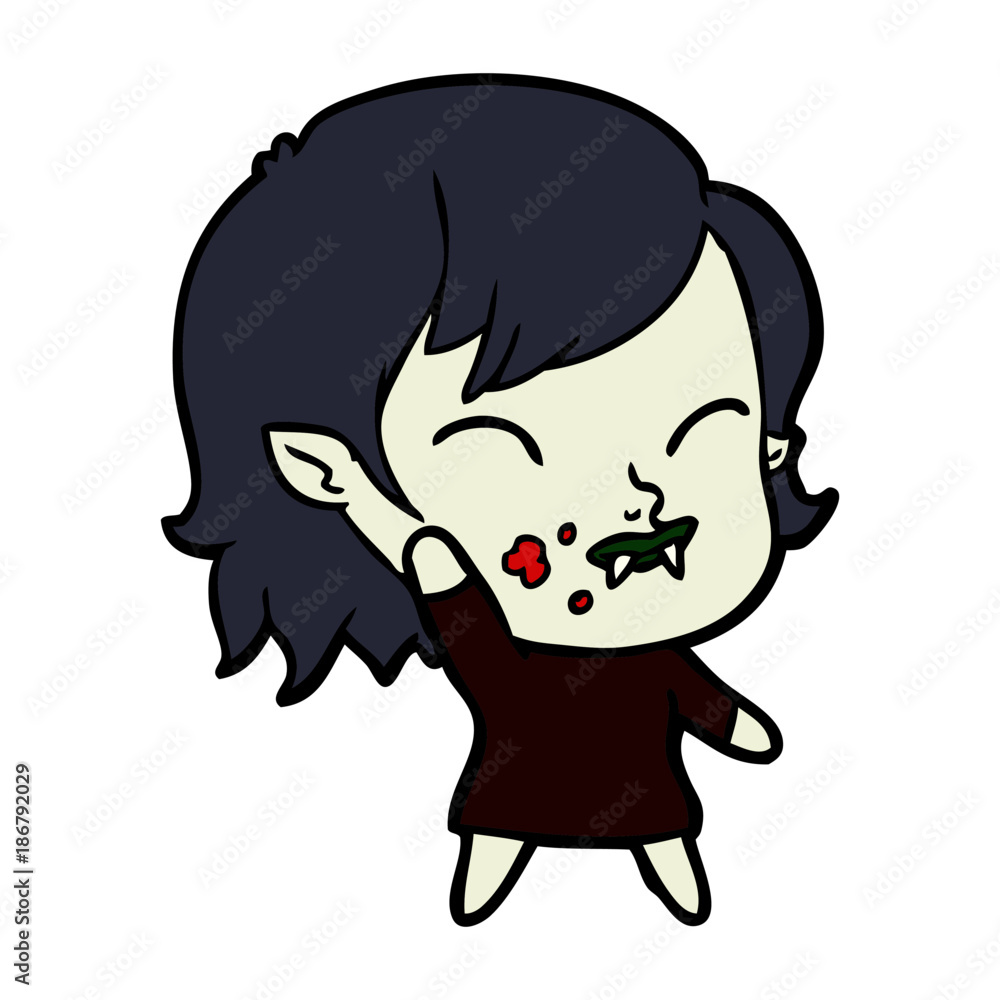 cartoon vampire girl with blood on cheek cartoon vampire girl with blood on cheek