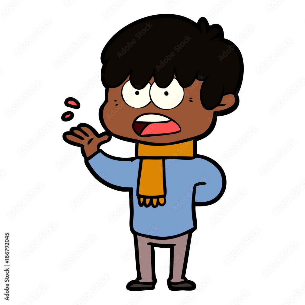 worried cartoon boy