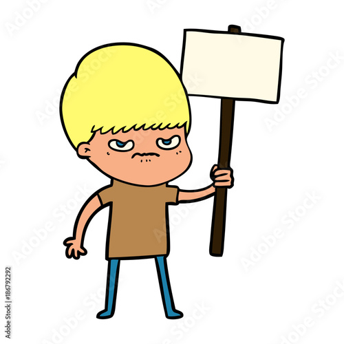 angry cartoon boy protesting
