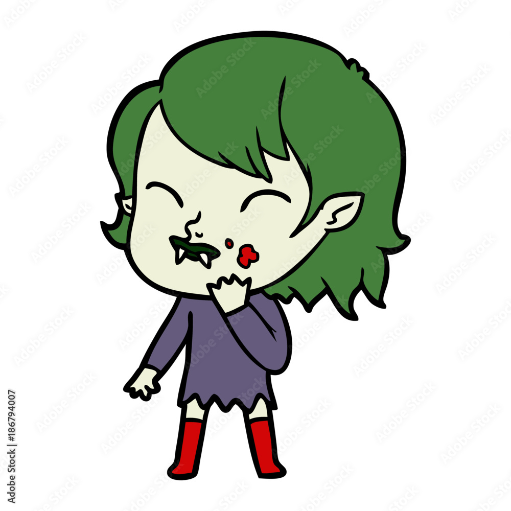 cartoon vampire girl with blood on cheek cartoon vampire girl with blood on cheek