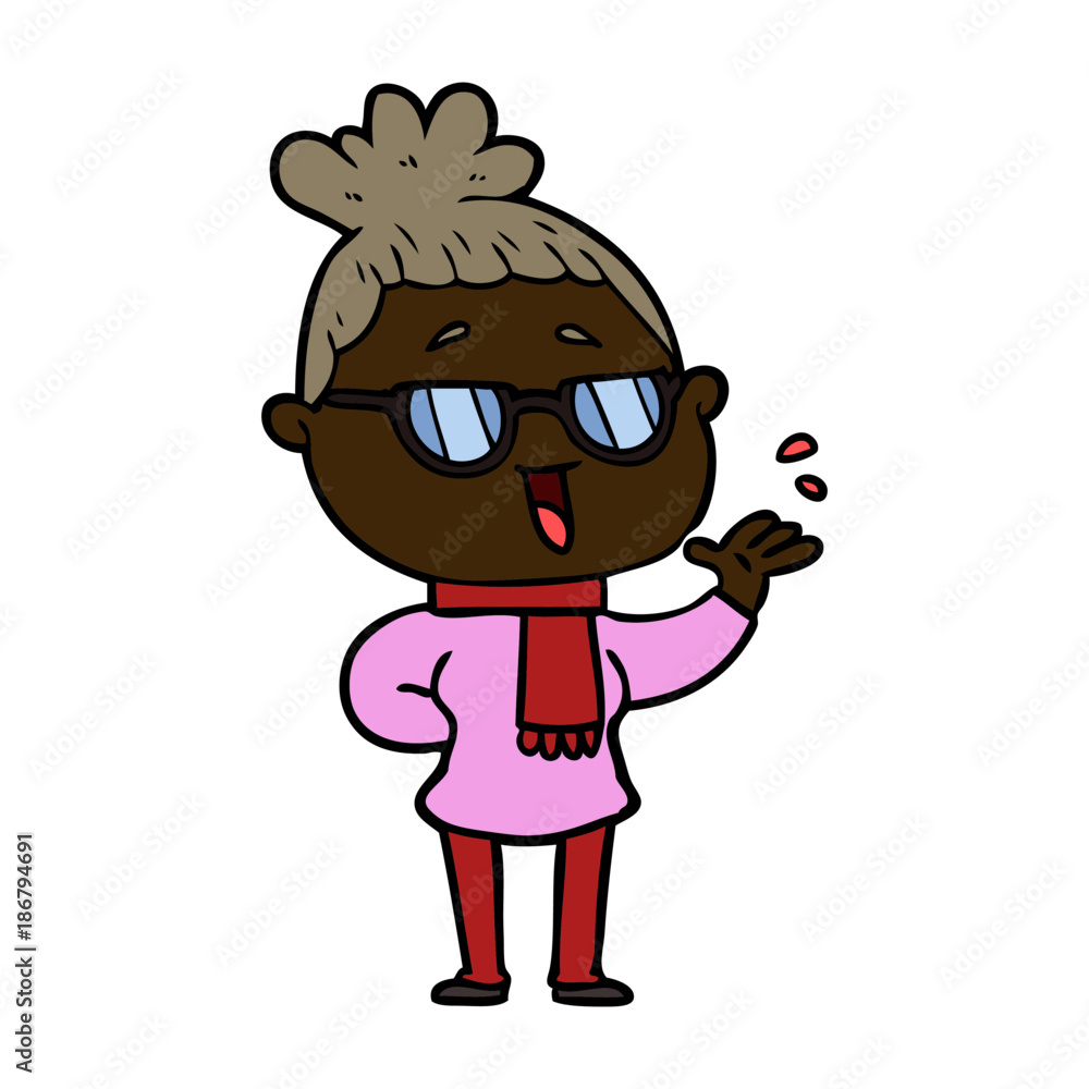 cartoon happy woman wearing spectacles