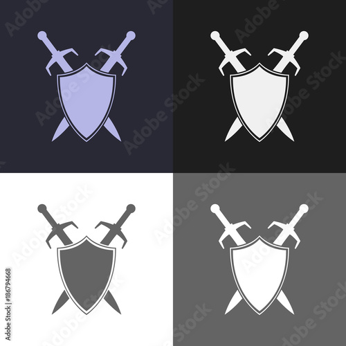 Shield and sword emblem. Defender logo template. Security sign.