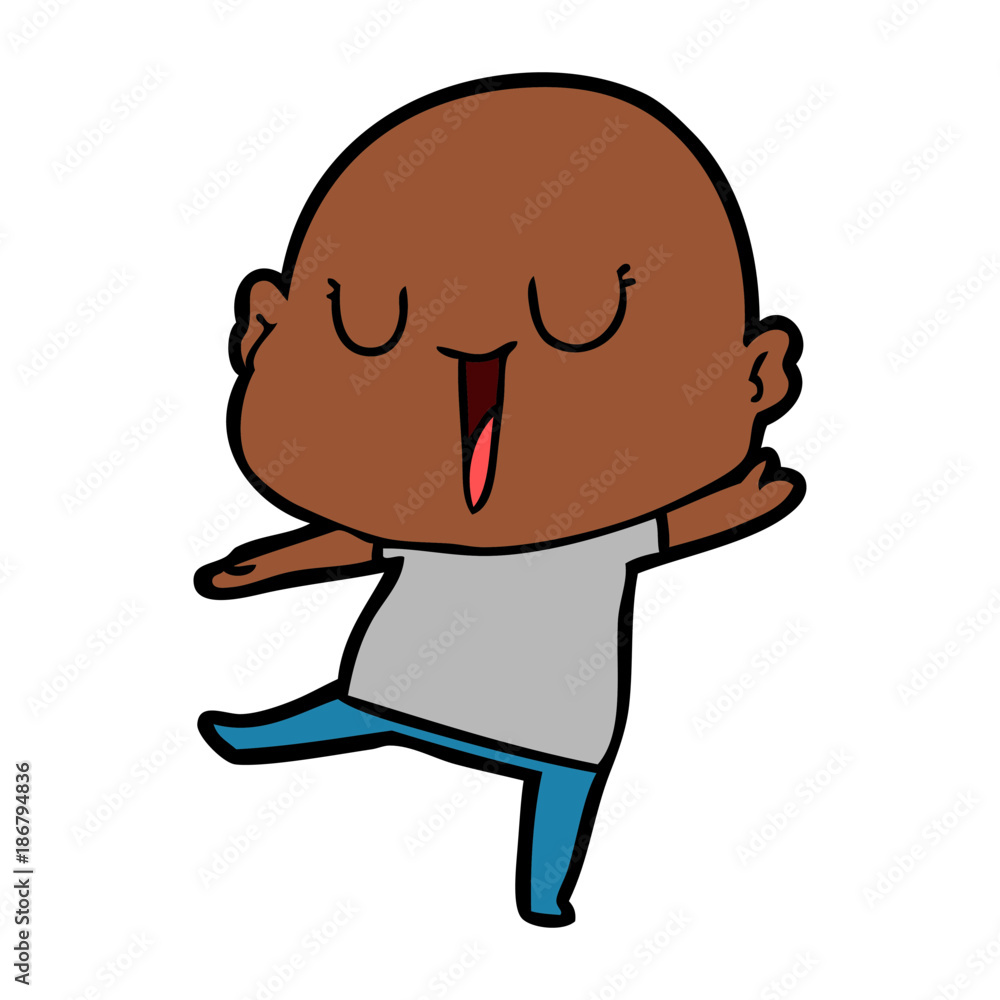 happy cartoon bald man