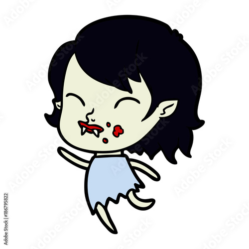 cartoon vampire girl with blood on cheek