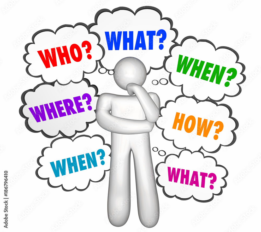 Who What Where When Why How Questions Thinker 3d Illustration Stock ...