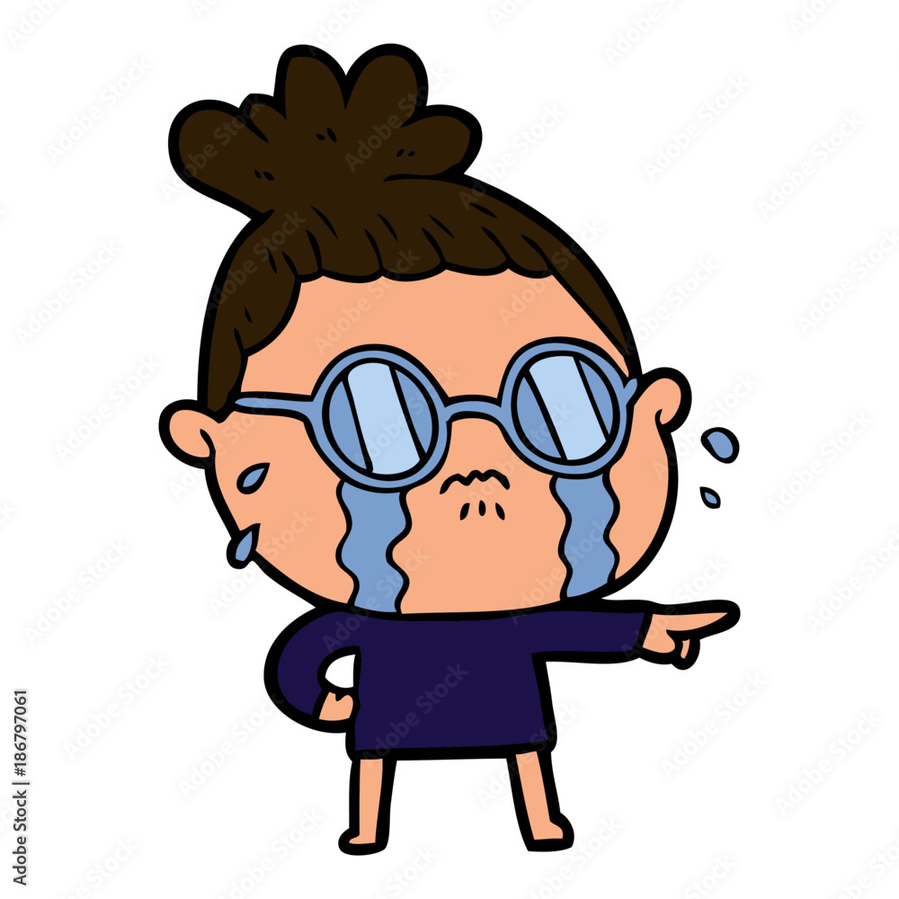cartoon crying woman wearing spectacles