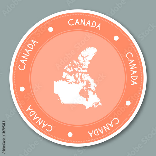 Canada label flat sticker design. Patriotic country map round label. Country sticker vector illustration.