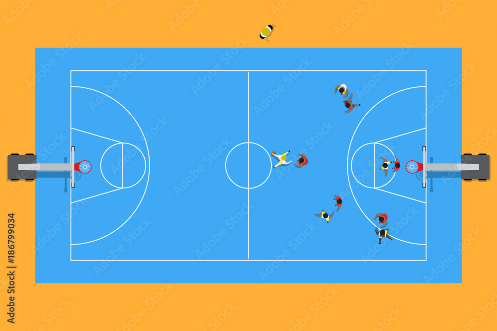 Fototapeta premium top view of basketball match in stadium