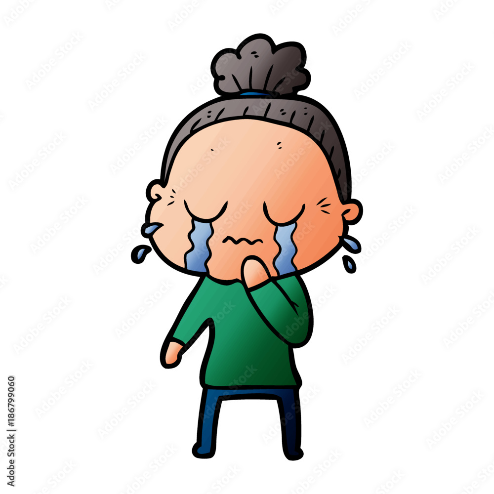 cartoon old woman crying