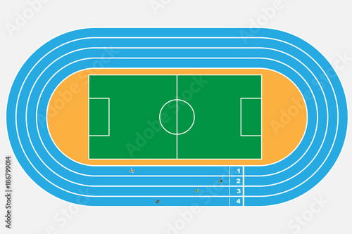 top view of soccer or football stadium with  Running Tracks