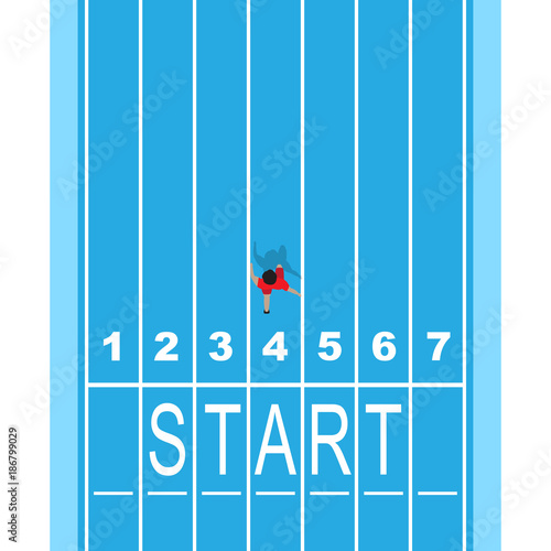 runner on running track with start word