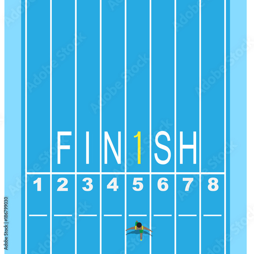 first runner on running track with finish word