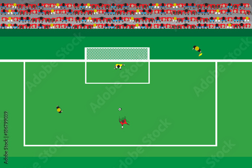 topview of penalty kick action infront of team supporter