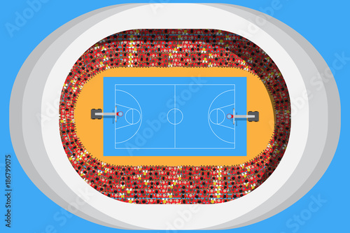 basketball stadium in top view with a crowd of fan club or suporter