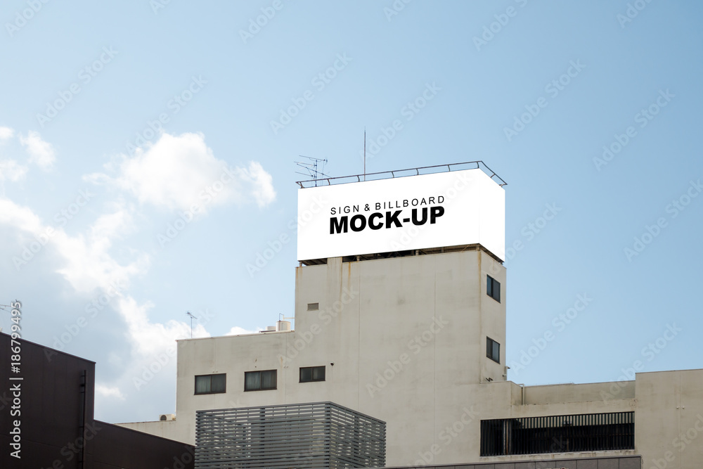 Mock up of two horizontal rectangle billboard on building