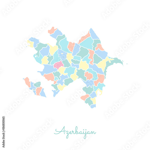 Azerbaijan region map: colorful with white outline. Detailed map of Azerbaijan regions. Vector illustration.