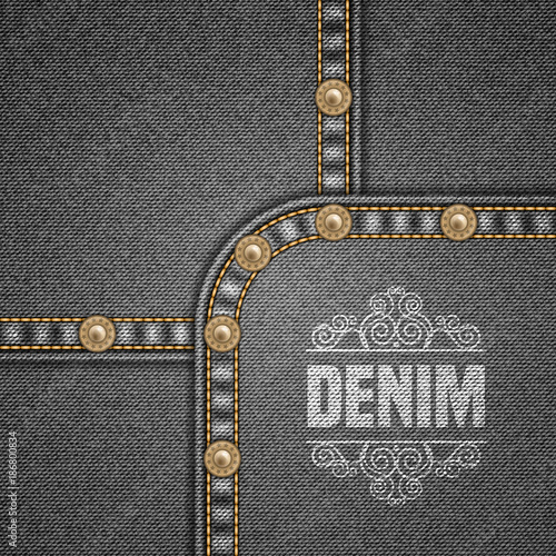 Denim background with decorative seams and rivets. Vector Illustration