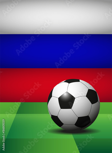 soccer ball on field with russian flag