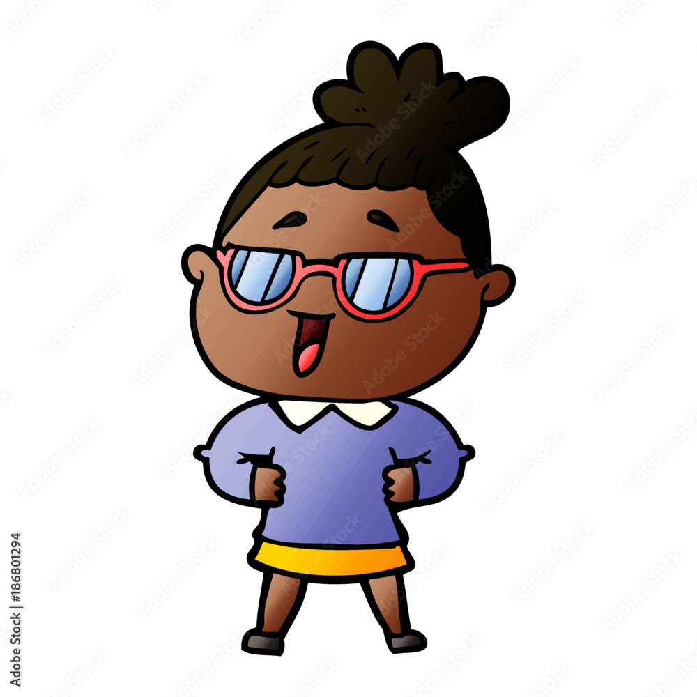 cartoon happy woman wearing spectacles