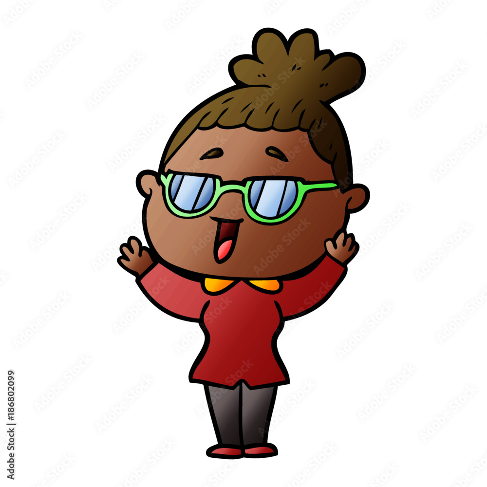 cartoon happy woman wearing spectacles