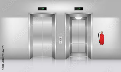 Realistic elevator in office building., Interior concept, Vector, Illustration