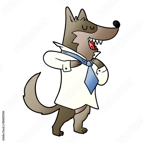 cartoon office wolf getting dressed