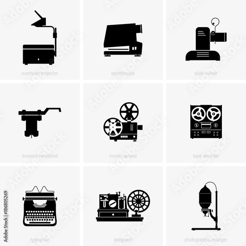 Set of old domestic electric appliances photo