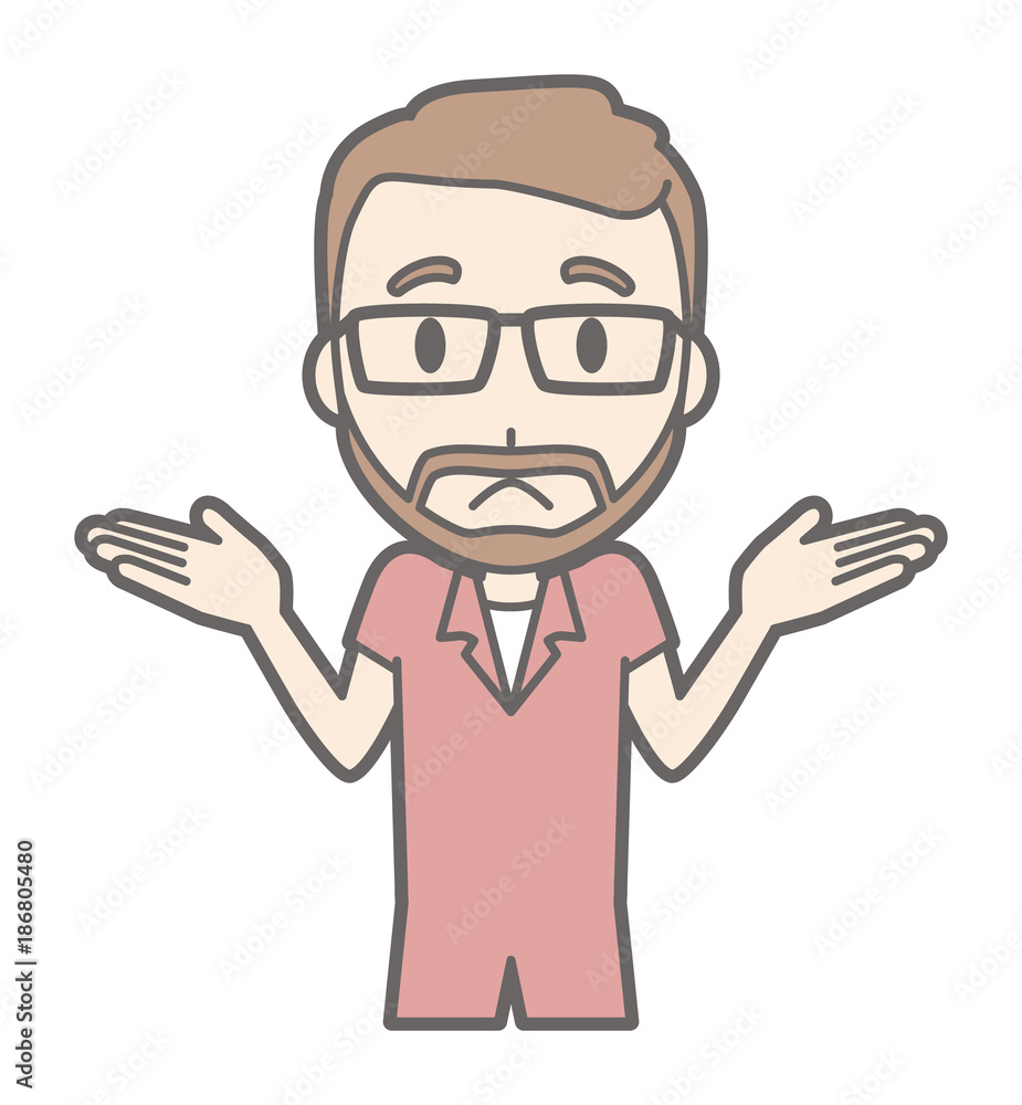 A man with a pair of eyeglasses and a beard has shrugged his shoulders A man with a pair of eyeglasses and a beard has shrugged his shoulders