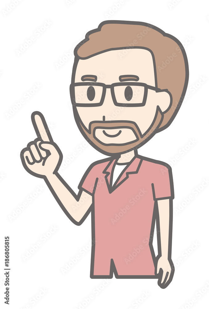 A man who wears eyeglasses and has a beard points to a finger A man who wears eyeglasses and has a beard points to a finger