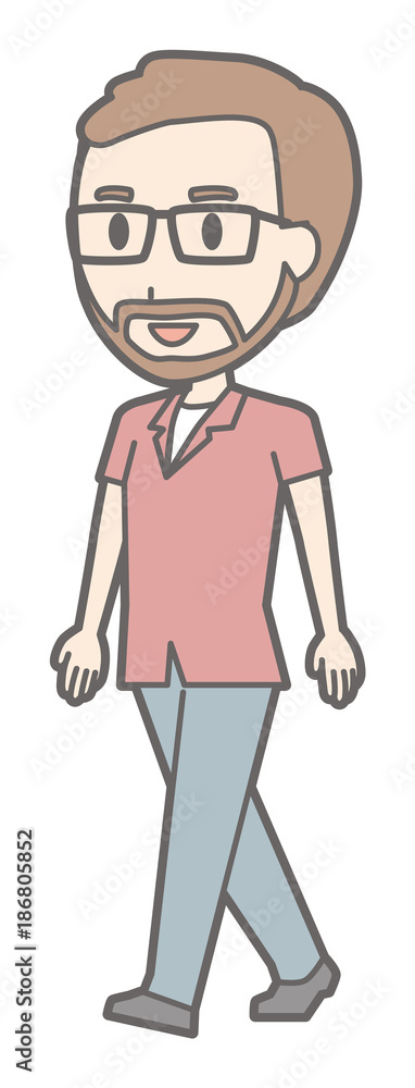 Men who are wearing eyeglasses and growing beards are walking Men who are wearing eyeglasses and growing beards are walking