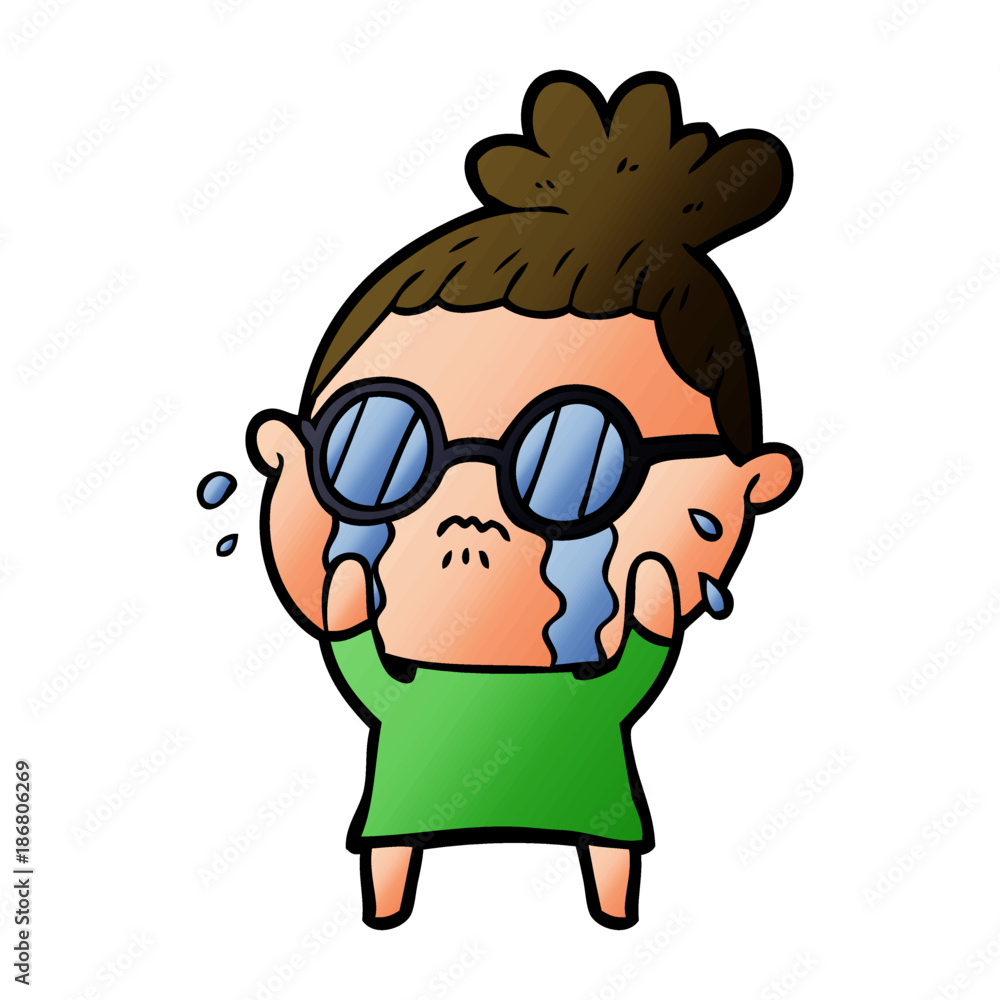 cartoon crying woman wearing spectacles cartoon crying woman wearing spectacles
