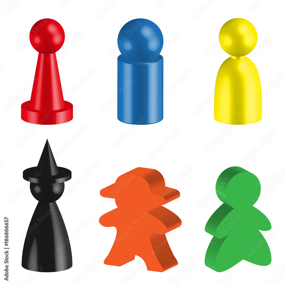 3d board game meeple set Stock Vector