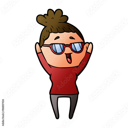 cartoon happy woman wearing spectacles